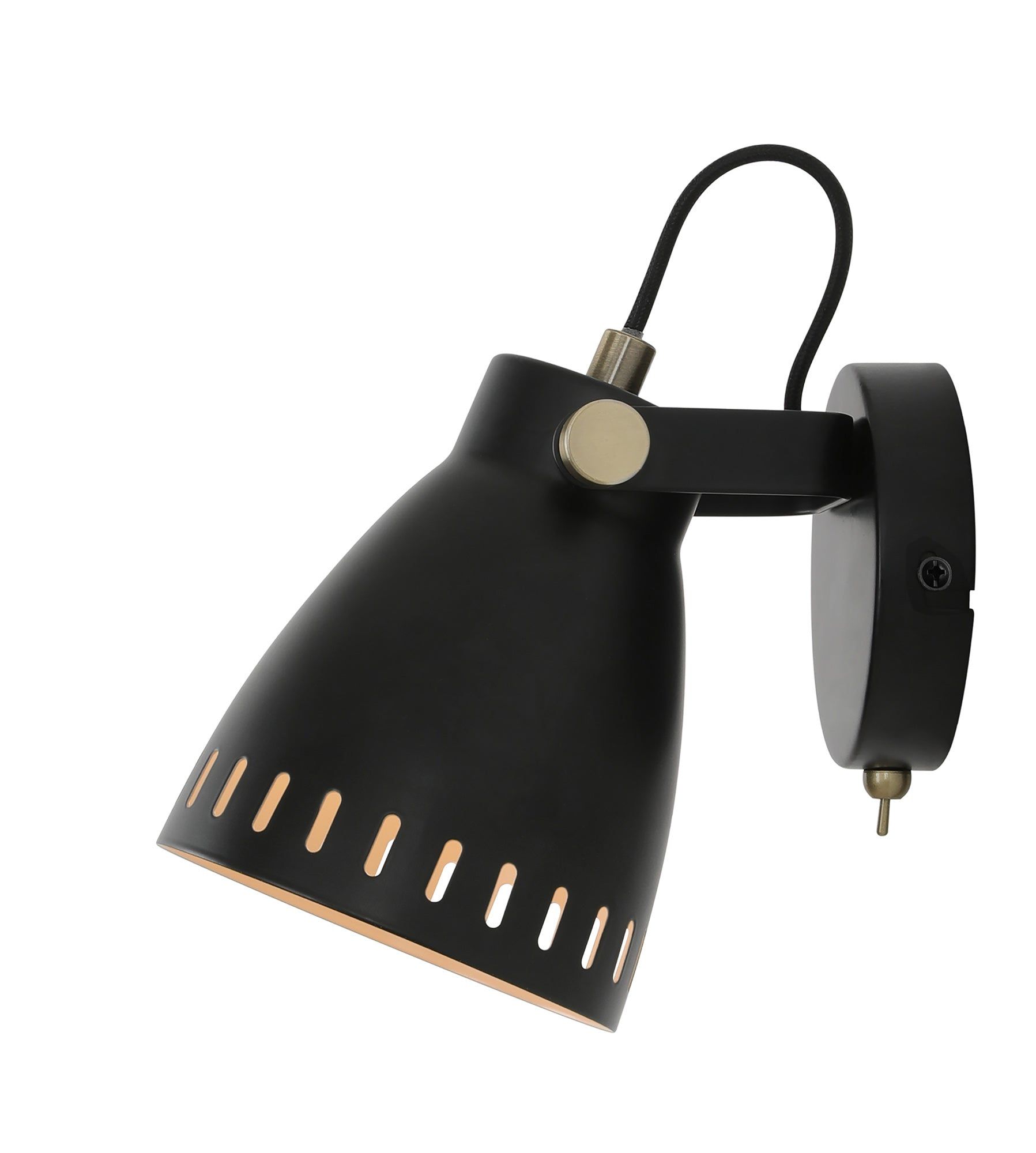 Stoke Adjustable Switched Wall Lamp, 1 x E27, Matt Black/Antique Brass/Khaki