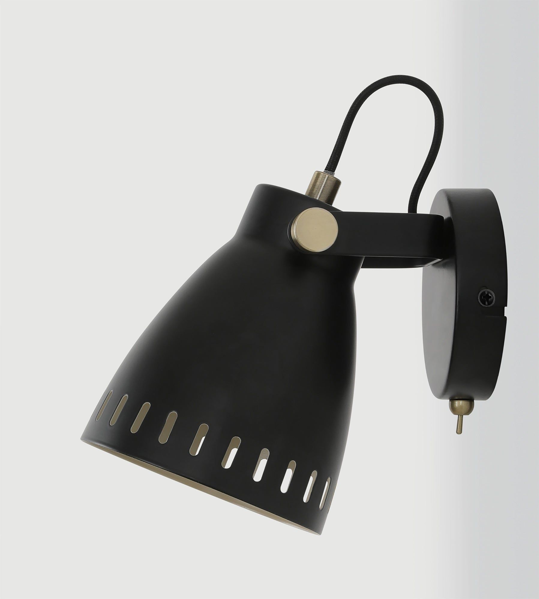 Stoke Adjustable Switched Wall Lamp, 1 x E27, Matt Black/Antique Brass/Khaki