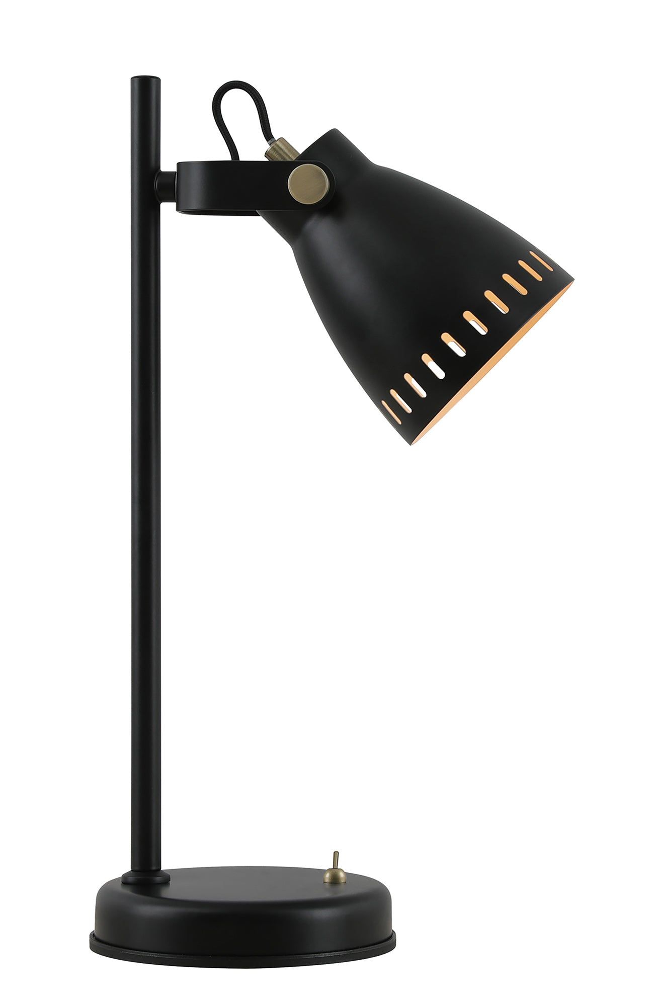 Stoke Adjustable Table Lamp, 1 x E27, Matt Black/Antique Brass/Khaki