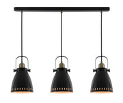 Stoke Linear Pendant, 3 x E27, Matt Black/Antique Brass/Khaki