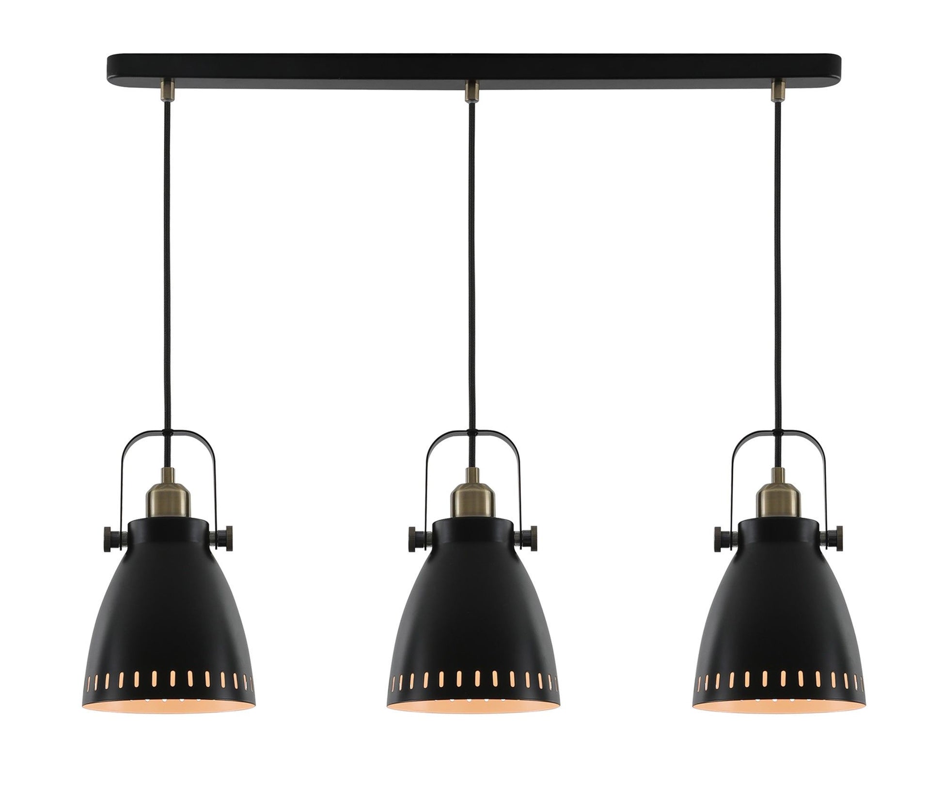 Stoke Linear Pendant, 3 x E27, Matt Black/Antique Brass/Khaki