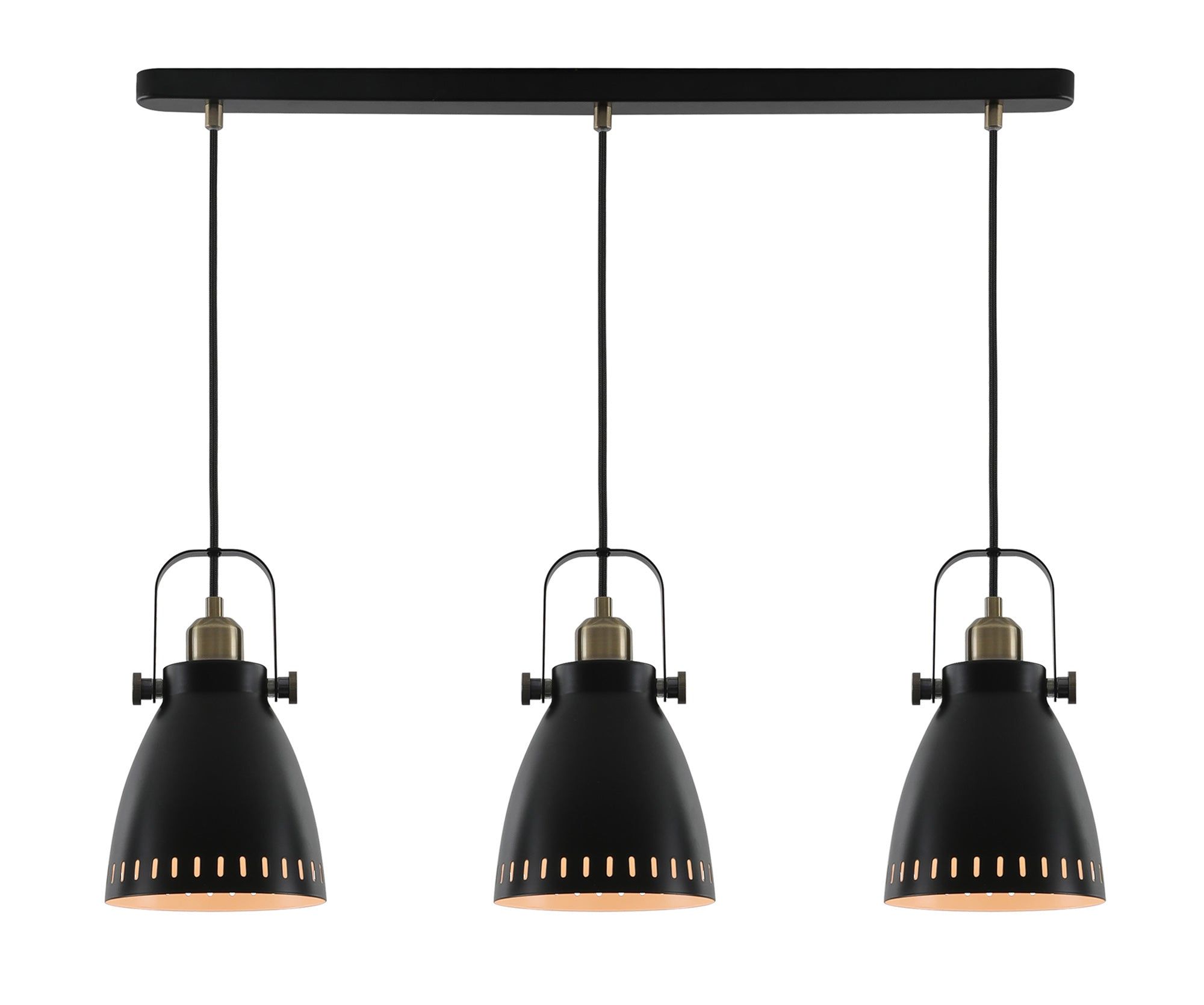 Stoke Linear Pendant, 3 x E27, Matt Black/Antique Brass/Khaki