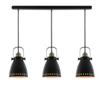 Stoke Linear Pendant, 3 x E27, Matt Black/Antique Brass/Khaki