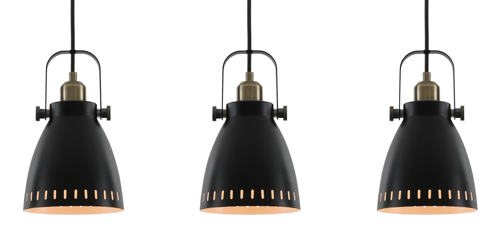 Stoke Linear Pendant, 3 x E27, Matt Black/Antique Brass/Khaki