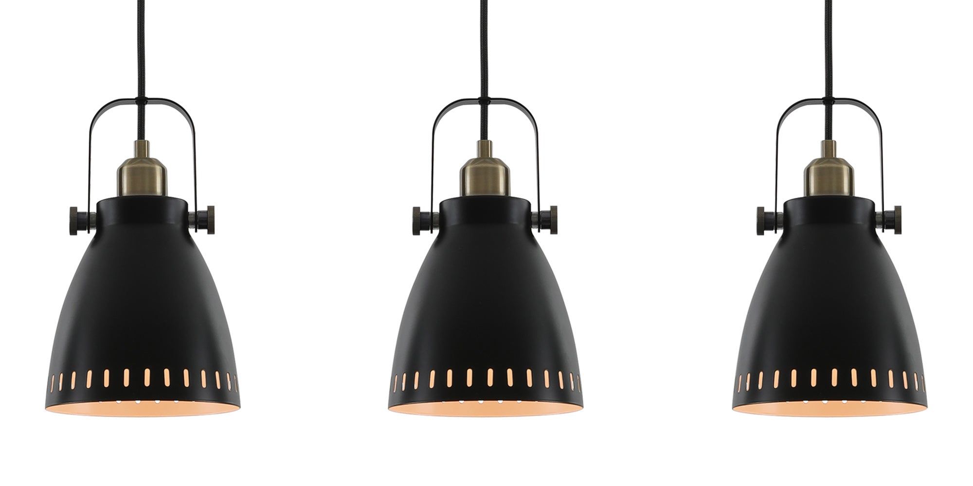 Stoke Linear Pendant, 3 x E27, Matt Black/Antique Brass/Khaki
