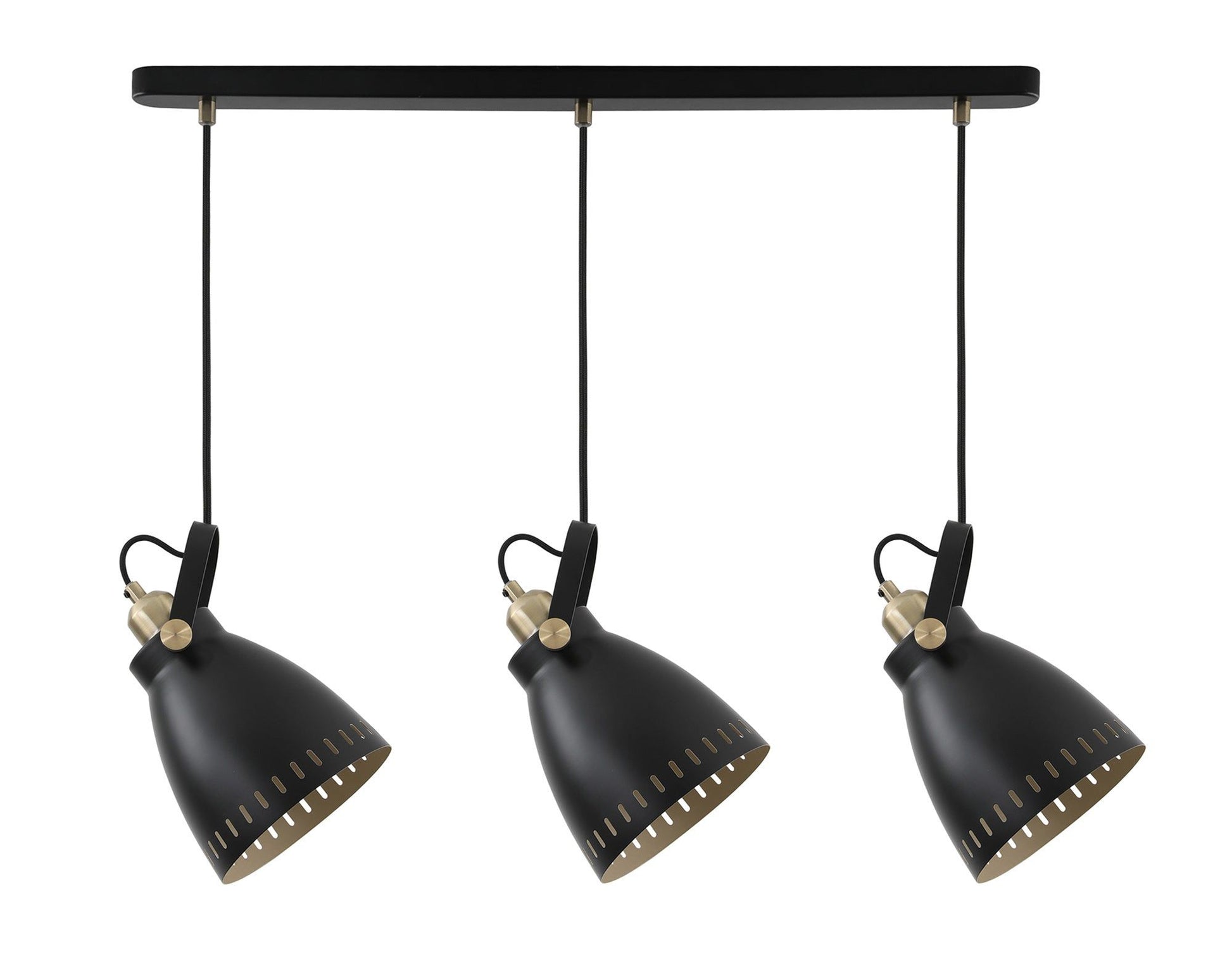 Stoke Linear Pendant, 3 x E27, Matt Black/Antique Brass/Khaki