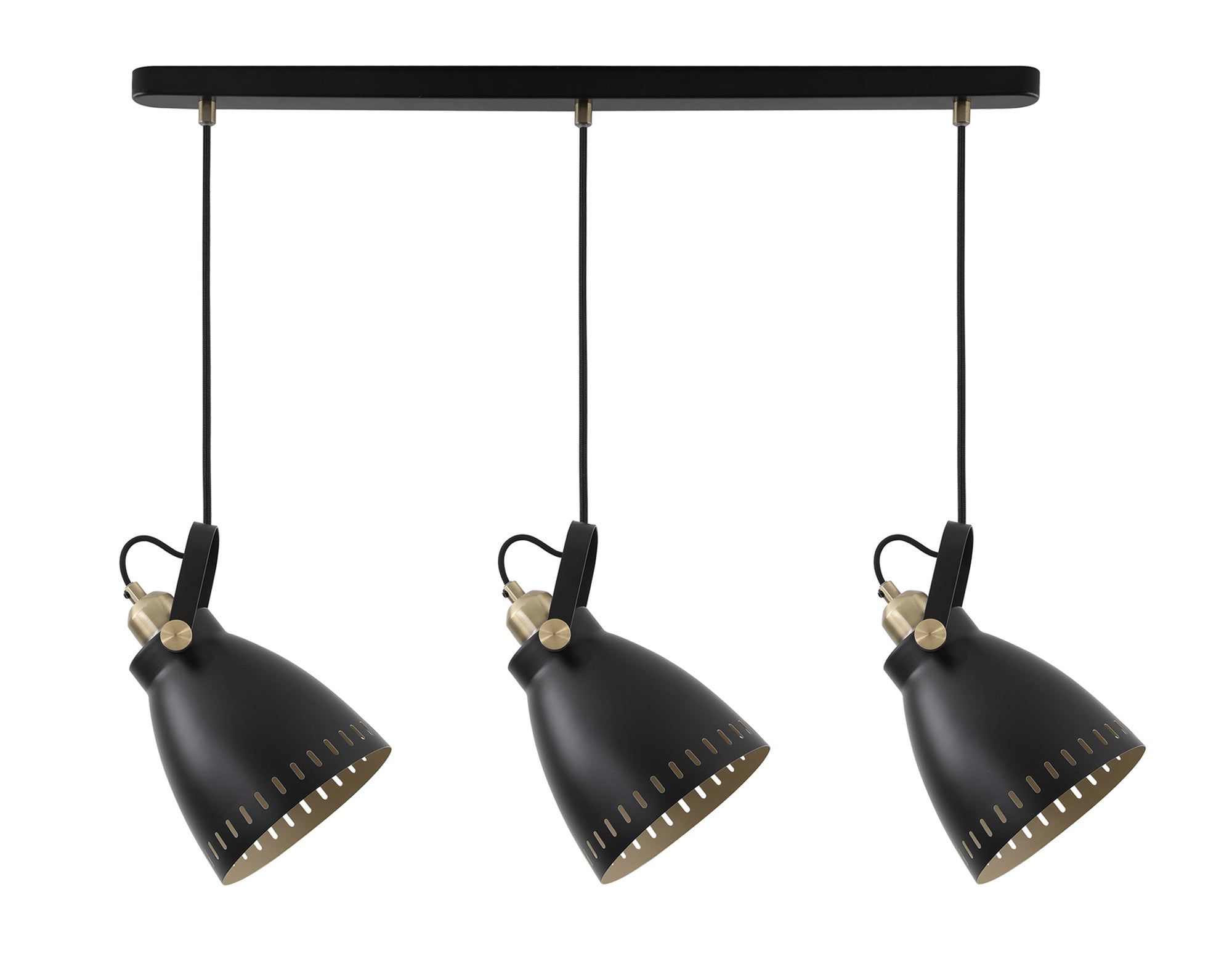 Stoke Linear Pendant, 3 x E27, Matt Black/Antique Brass/Khaki