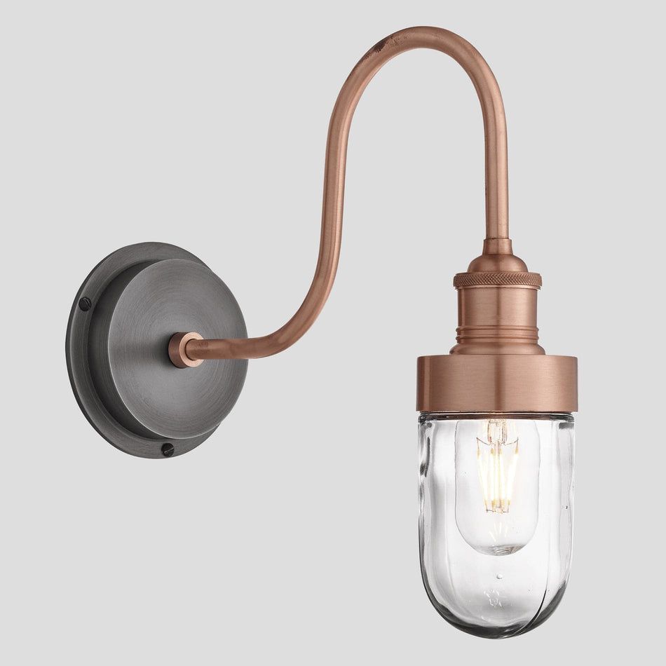 Swan Neck Outdoor & Bathroom Wall Light - Copper - Tube Glass