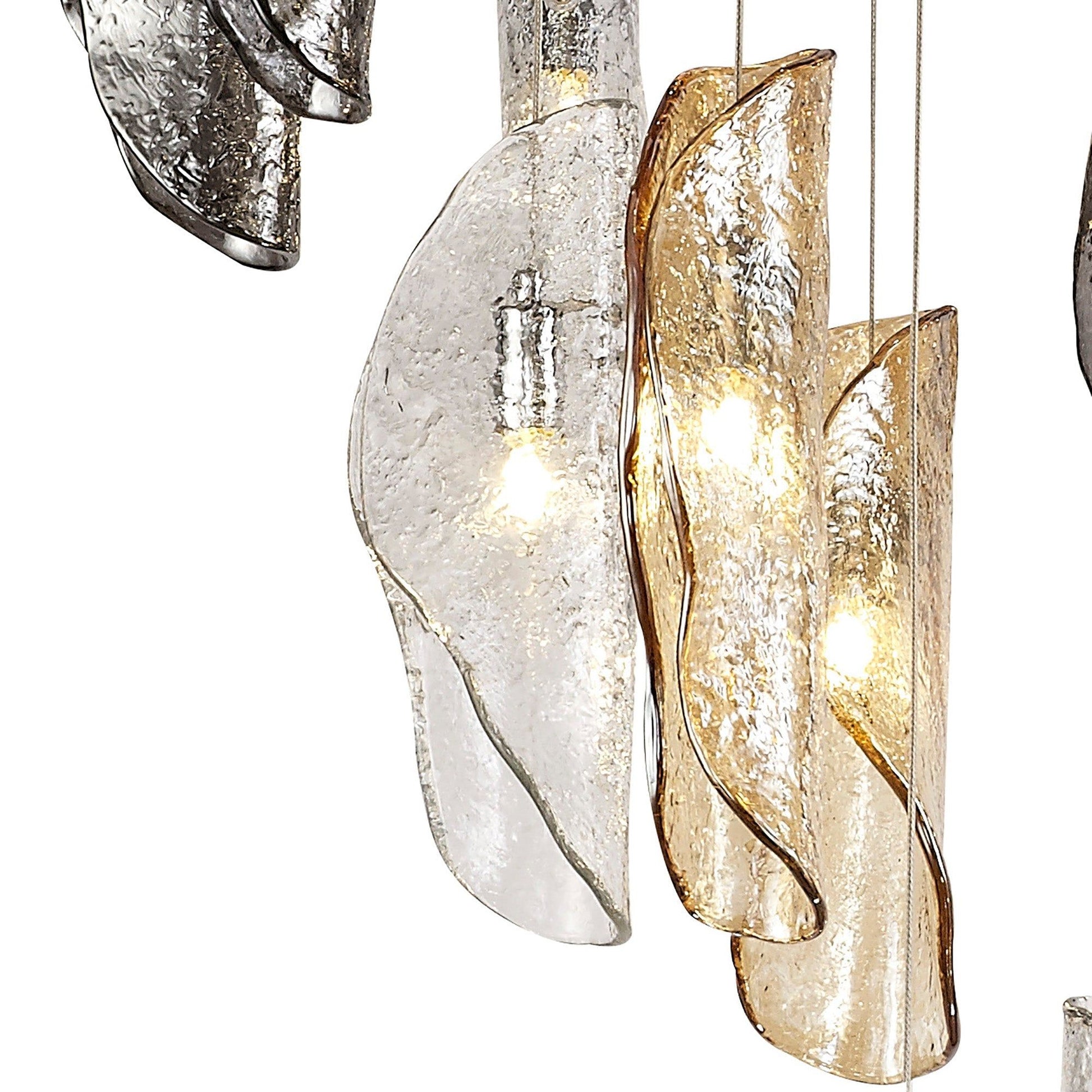 Syros Pendant 5m, 21 x G9, Polished Chrome/Clear & Amber & Smoked Glass Item Weight: 28.1kg