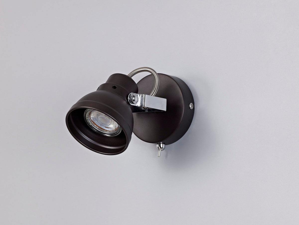 Adsish Adjustable Switched Spotlight, 1 x GU10 (Max 10W LED), Matt Grey & Polished Chrome / Oiled Bronze & Polished Chrome
