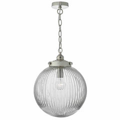 Dar Tamara 1lt Pendant Satin Nickel & Ribbed Glass - Cusack Lighting