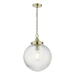 Dar Tamara 1lt Pendant Satin Nickel & Ribbed Glass, Antique Brass