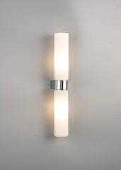 Tasso IP44 2 Light E14 Twin Wall Lamp, Polished Chrome With Opal Tubular Glass