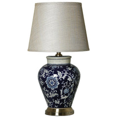 Tessa Lamp - Blue Ceramic Floral & Brass Finish