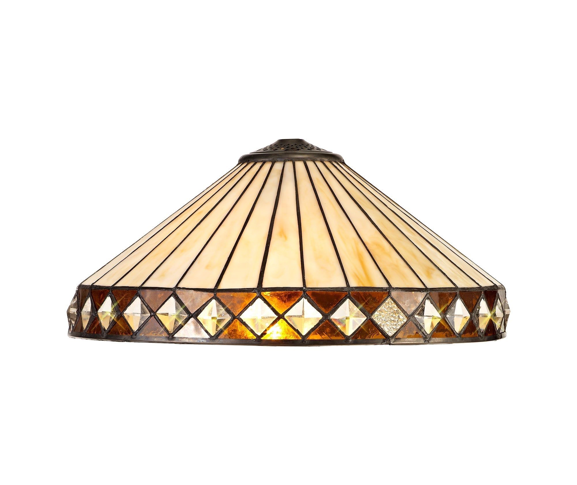 Isrmian 1 Light Curved Table Lamp E27 With 30cm Tiffany Shade, Amber/Cream/Crystal/Aged Antique Brass