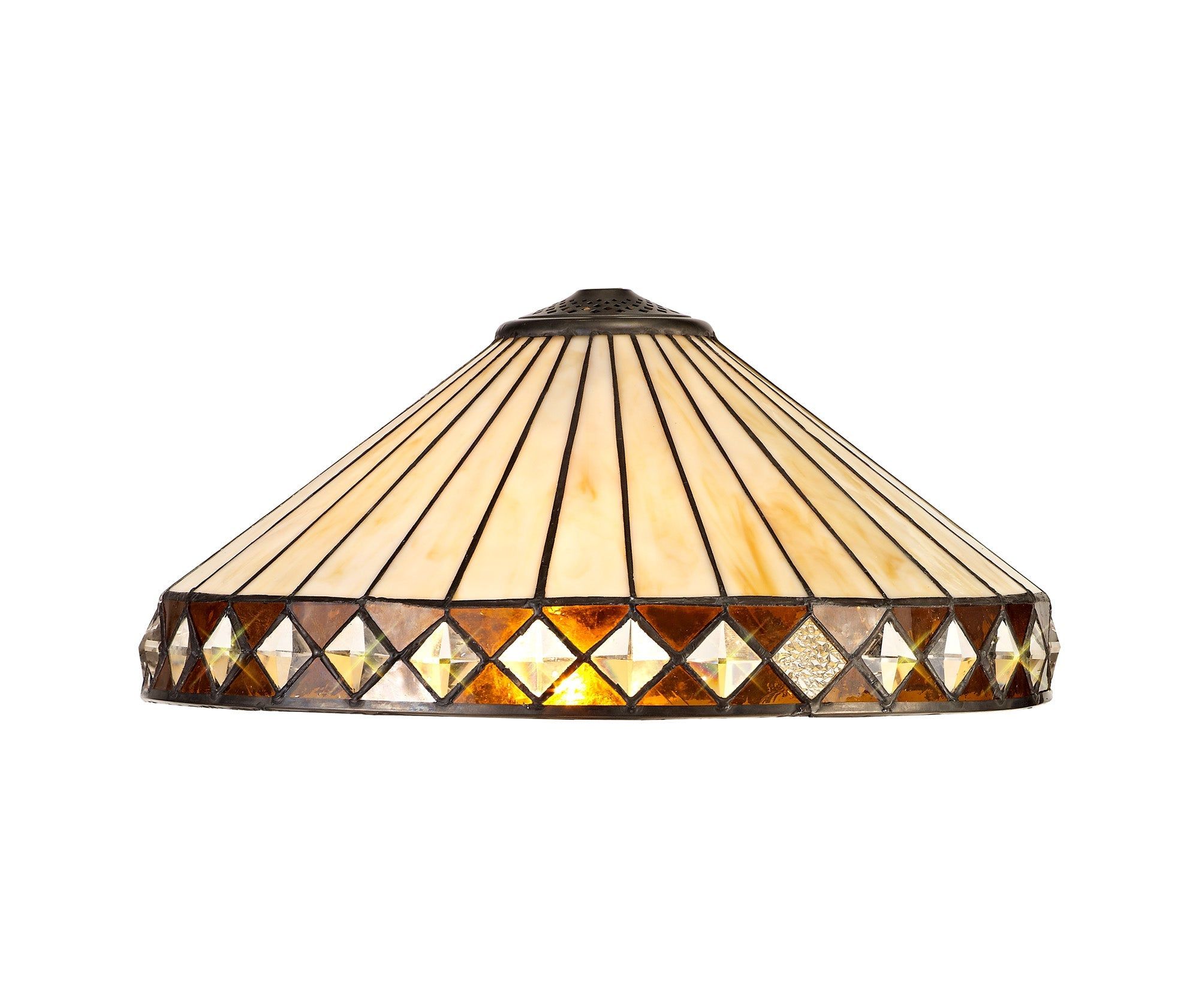 Isrmian 1 Light Curved Table Lamp E27 With 30cm Tiffany Shade, Amber/Cream/Crystal/Aged Antique Brass