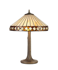 Isrmian 1 Light Curved Table Lamp E27 With 30cm Tiffany Shade, Amber/Cream/Crystal/Aged Antique Brass