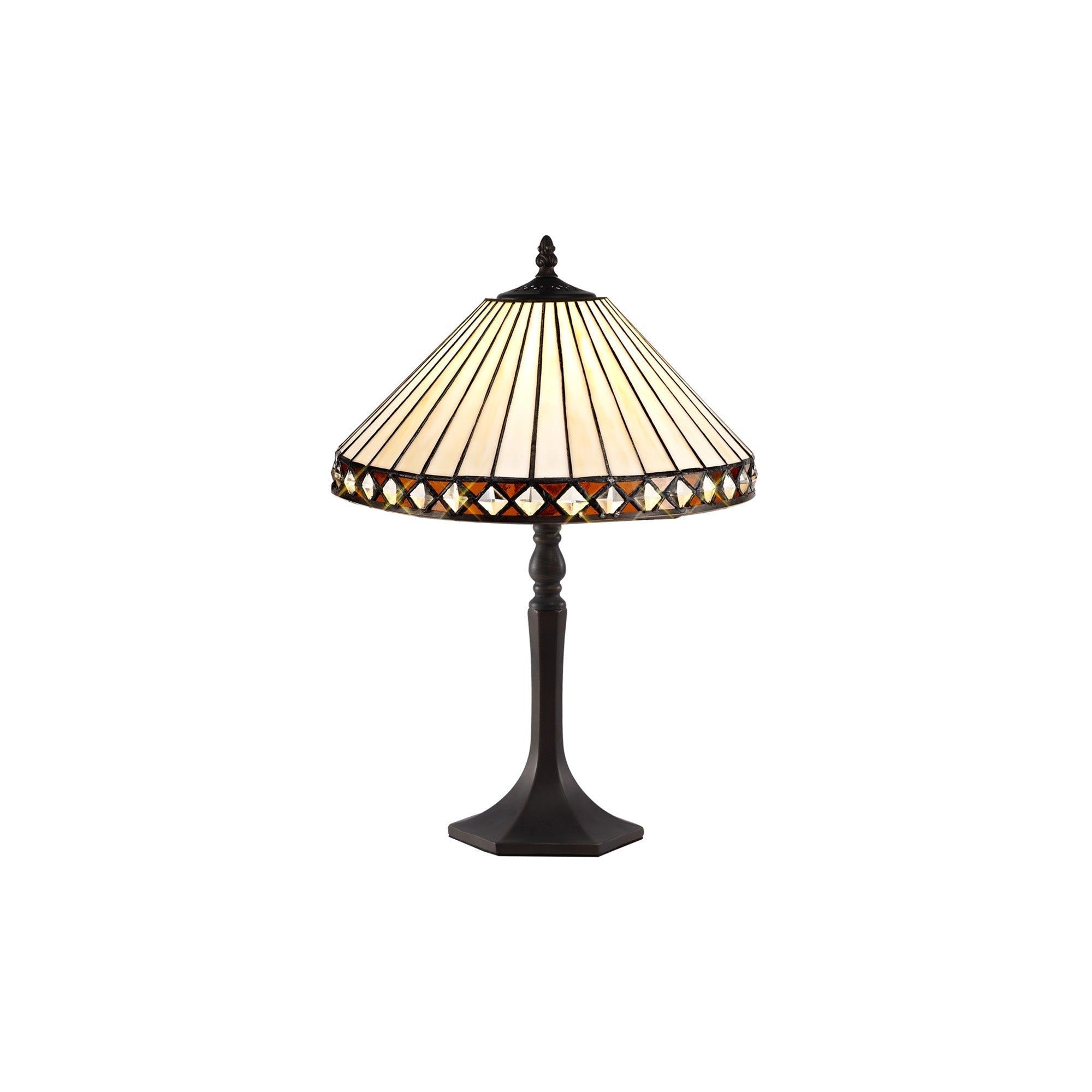 Isrmian 1 Light Curved Table Lamp E27 With 30cm Tiffany Shade, Amber/Cream/Crystal/Aged Antique Brass