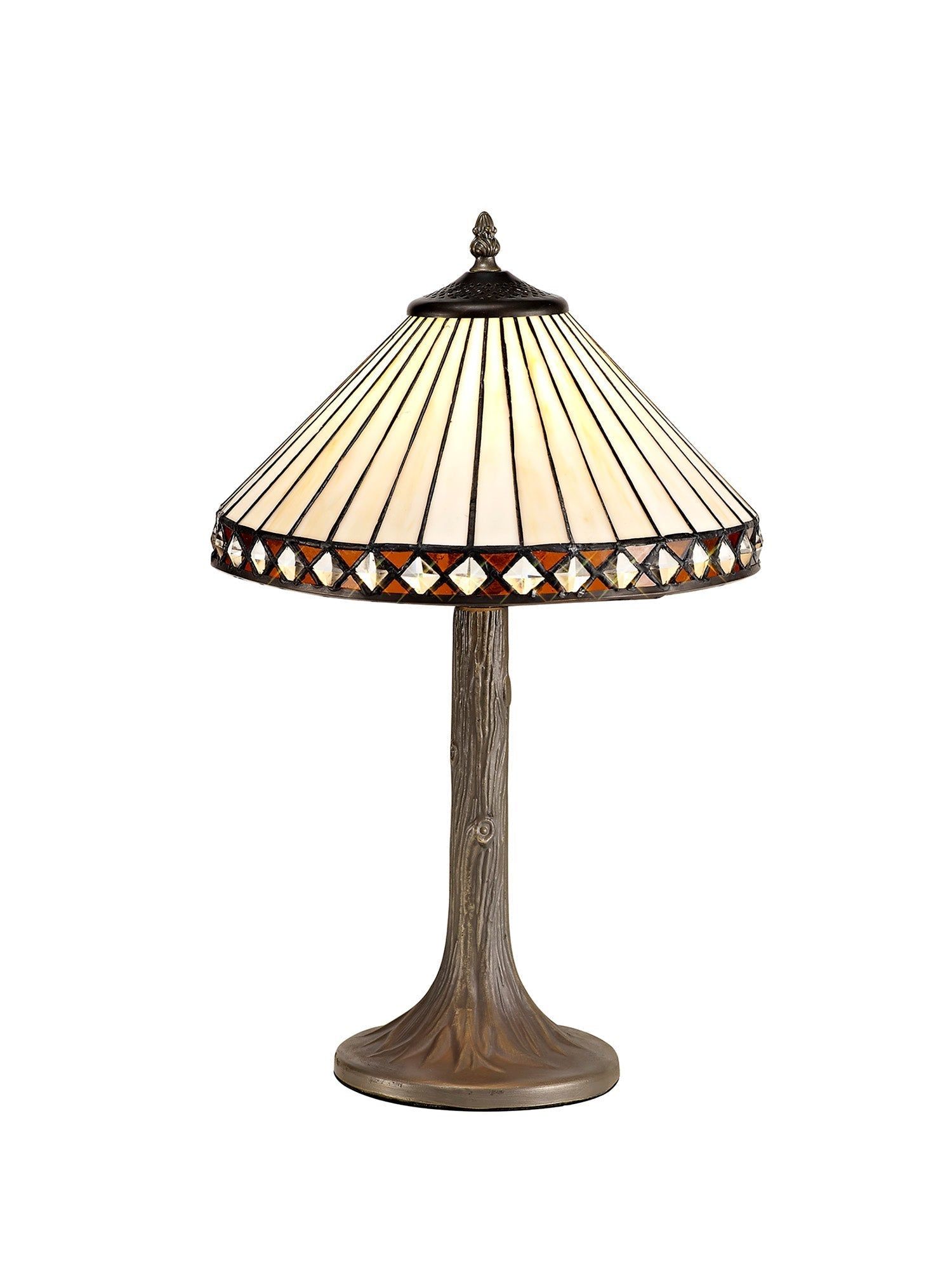 Isrmian 1 Light Curved Table Lamp E27 With 30cm Tiffany Shade, Amber/Cream/Crystal/Aged Antique Brass