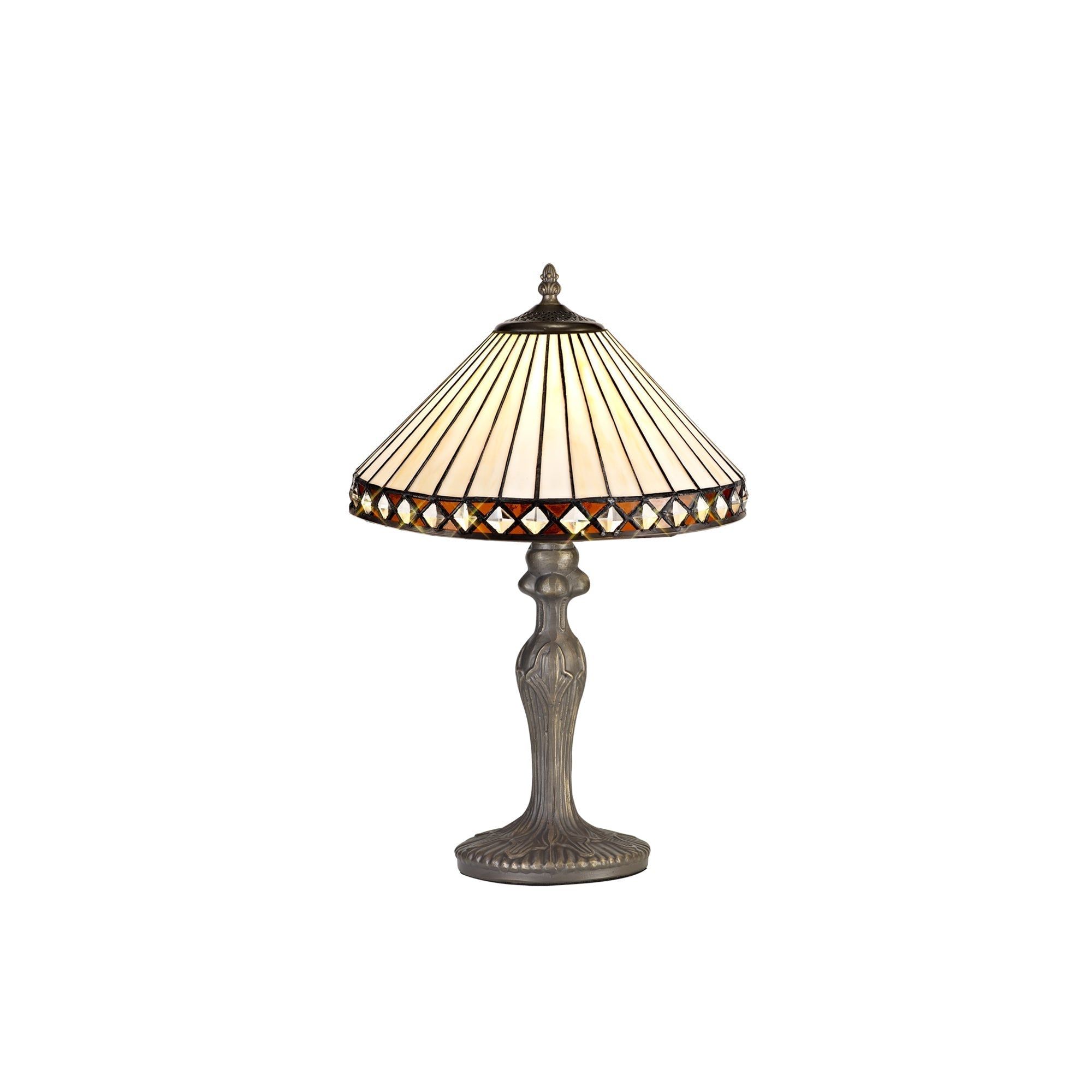 Isrmian 1 Light Curved Table Lamp E27 With 30cm Tiffany Shade, Amber/Cream/Crystal/Aged Antique Brass