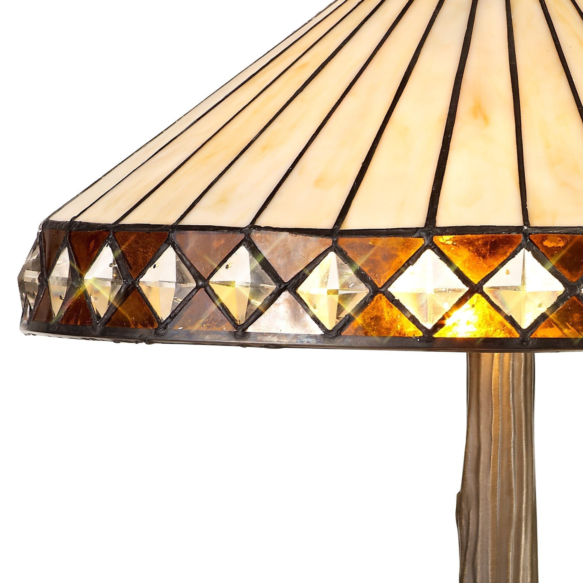 Isrmian 1 Light Curved Table Lamp E27 With 30cm Tiffany Shade, Amber/Cream/Crystal/Aged Antique Brass