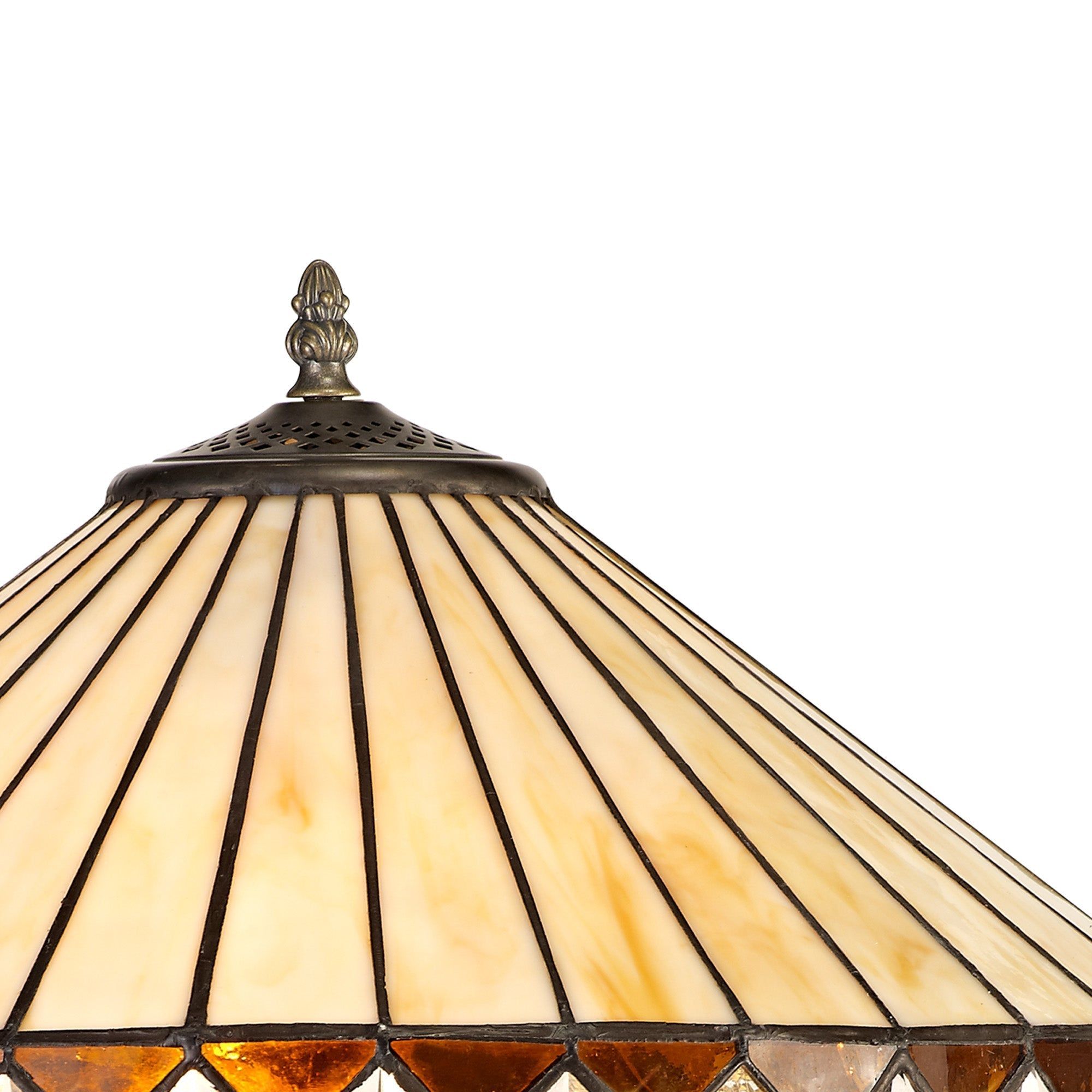 Isrmian 1 Light Curved Table Lamp E27 With 30cm Tiffany Shade, Amber/Cream/Crystal/Aged Antique Brass