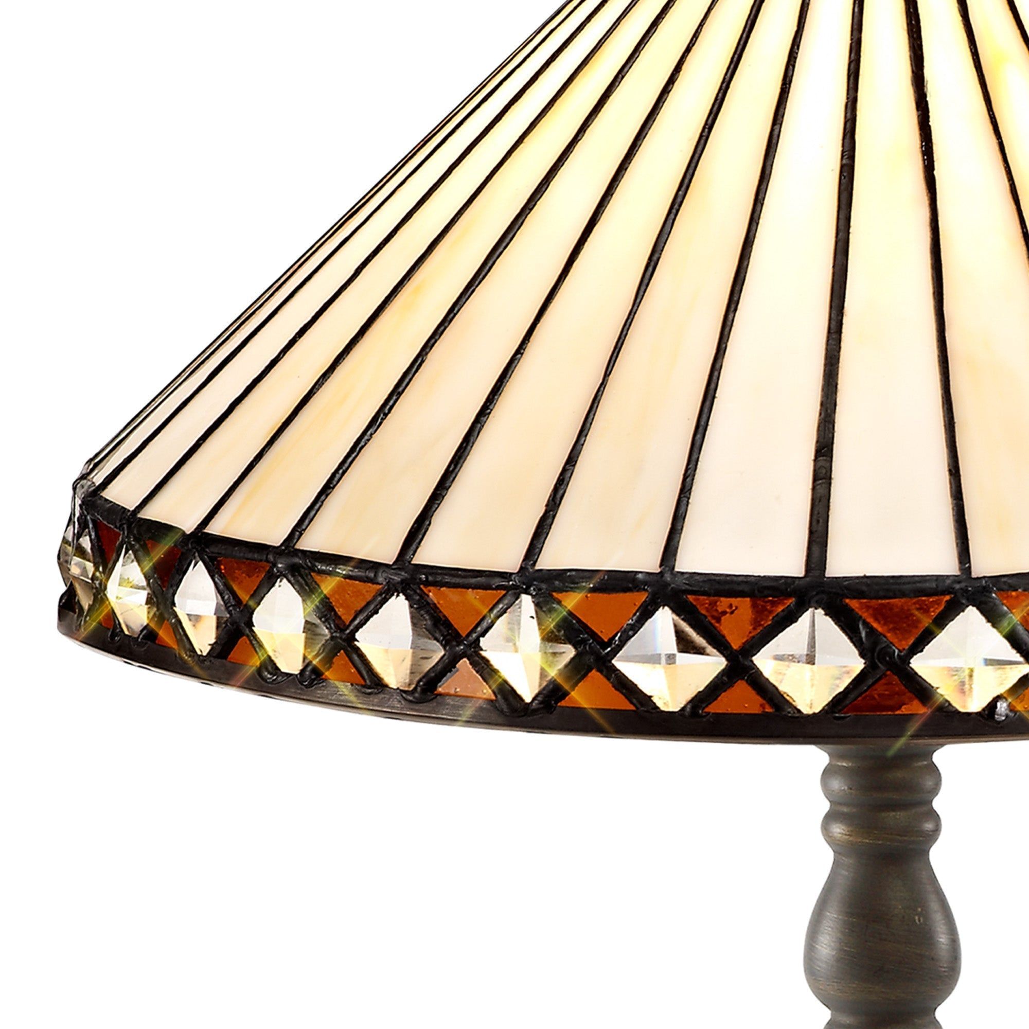 Isrmian 1 Light Curved Table Lamp E27 With 30cm Tiffany Shade, Amber/Cream/Crystal/Aged Antique Brass