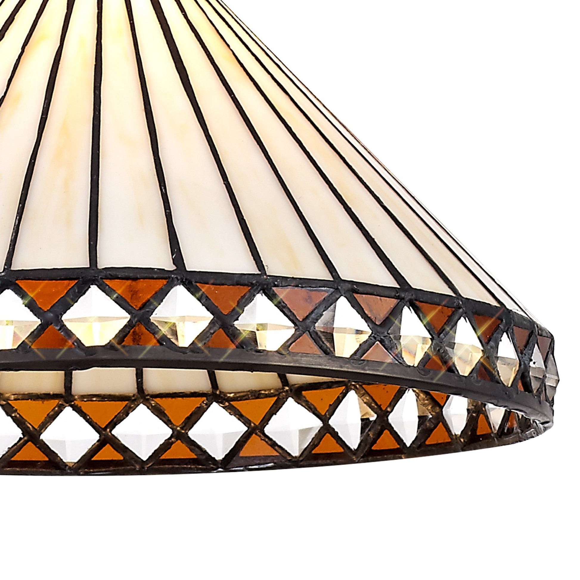 Isrmian 1 Light Downlighter Pendant E27 With 30cm Tiffany Shade, Amber/Cream/Crystal/Aged Antique Brass