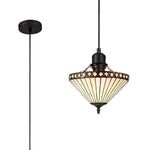 Isrmian 1 Light Uplighter Pendant E27 With 30cm Tiffany Shade, Amber/Cream/Crystal/Black