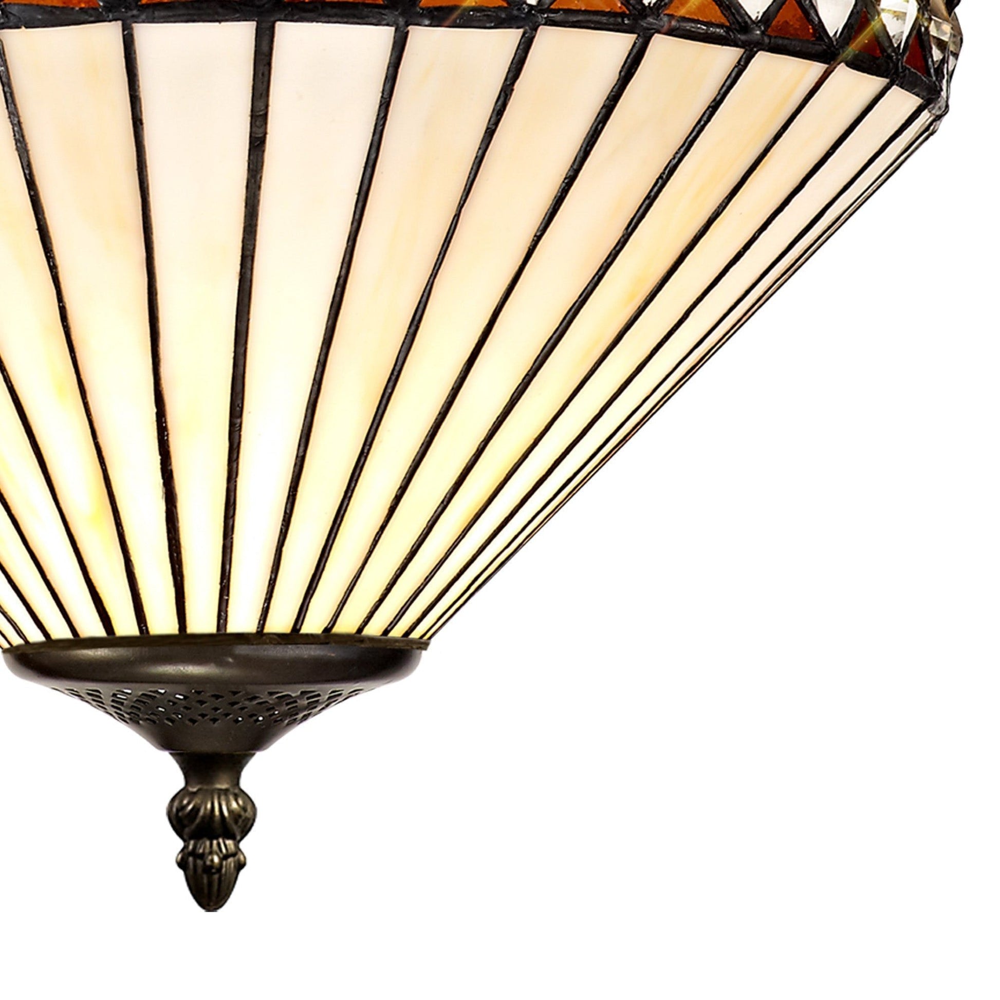 Isrmian 1 Light Uplighter Pendant E27 With 30cm Tiffany Shade, Amber/Cream/Crystal/Black