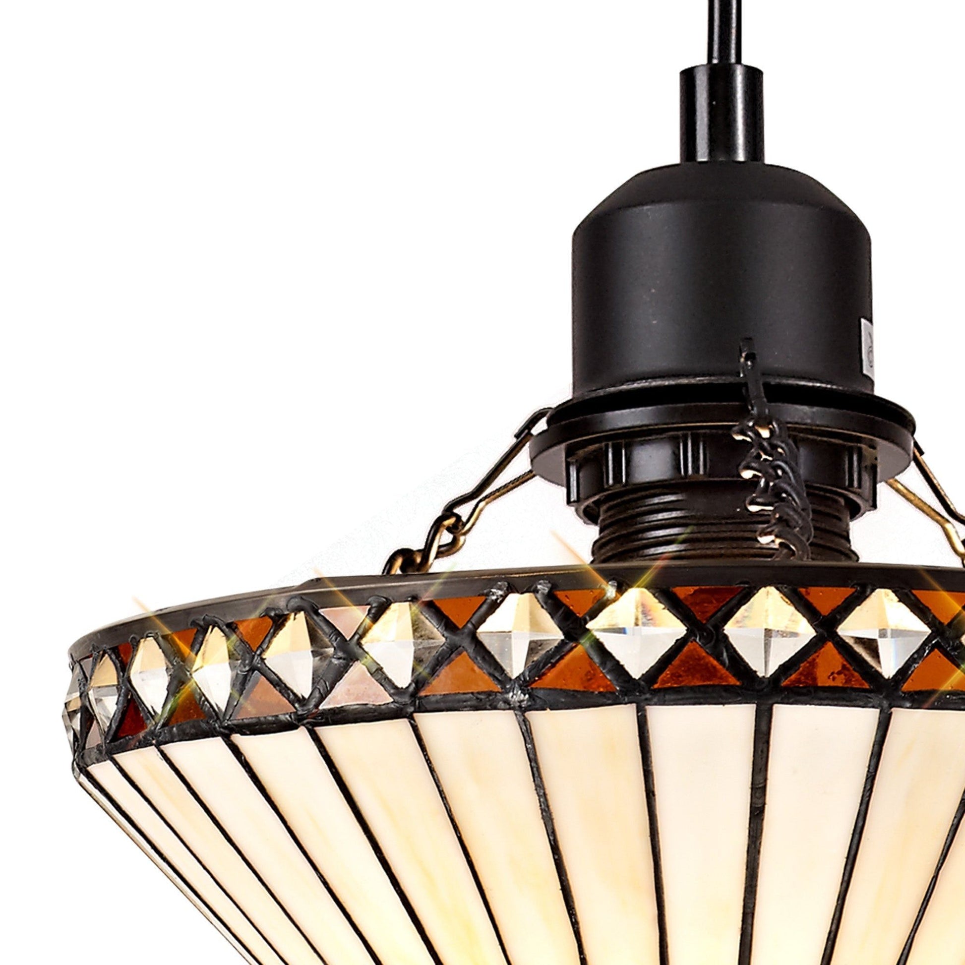 Isrmian 1 Light Uplighter Pendant E27 With 30cm Tiffany Shade, Amber/Cream/Crystal/Black