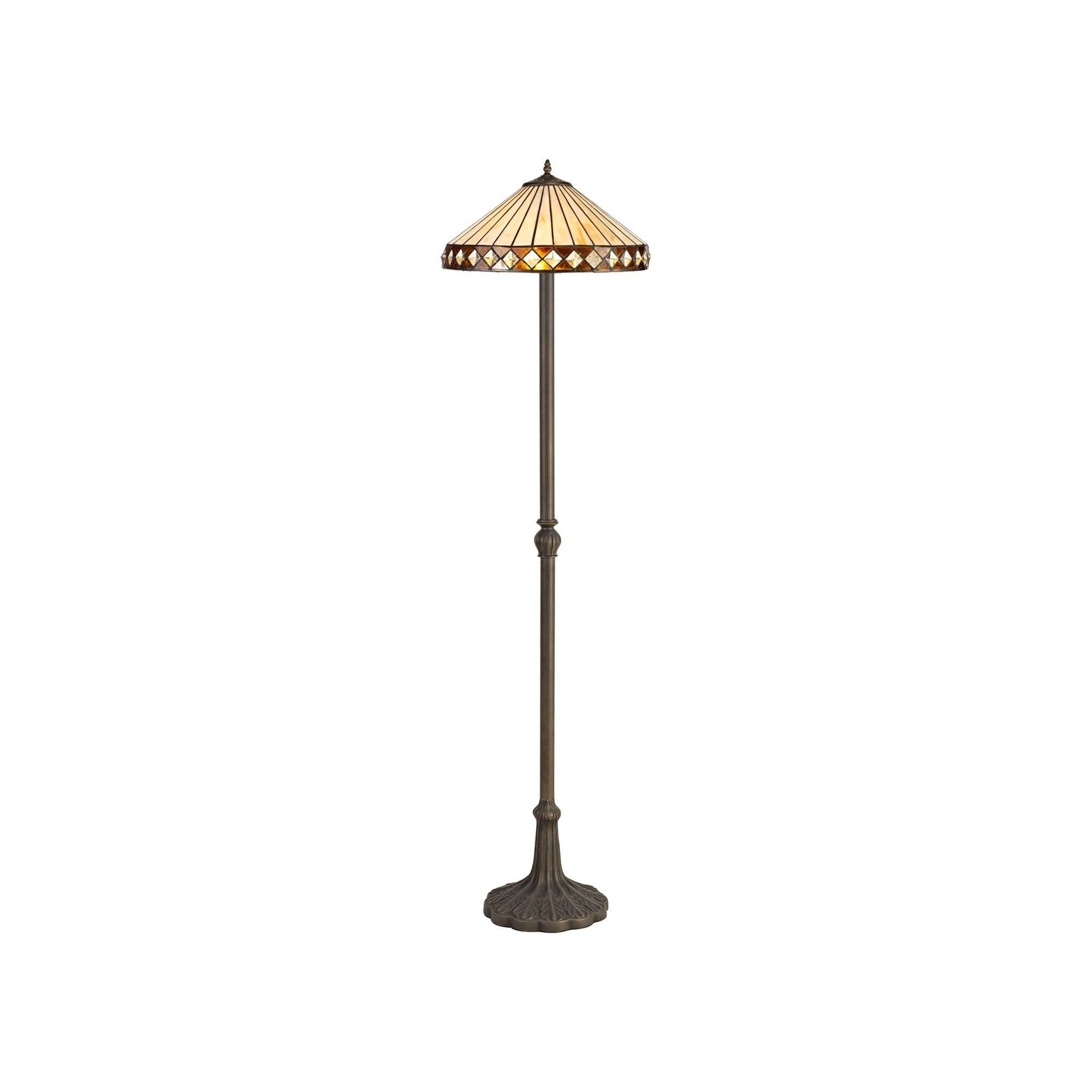 Isrmian 2 Light Leaf/Octagonal/Stepped Design Floor Lamp E27 With 40cm Tiffany Shade, Amber/Cream/Crystal/Aged Antique Brass