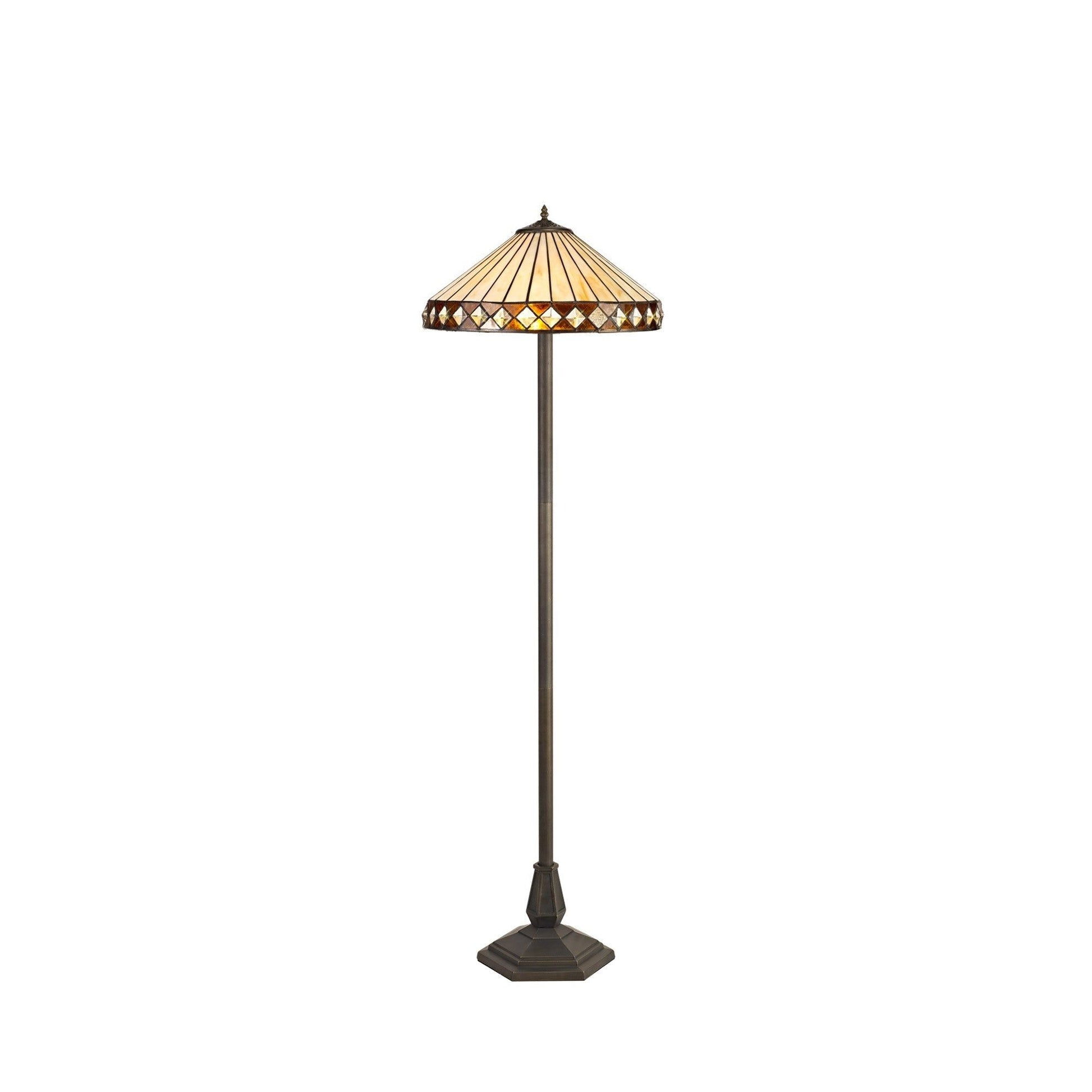 Isrmian 2 Light Leaf/Octagonal/Stepped Design Floor Lamp E27 With 40cm Tiffany Shade, Amber/Cream/Crystal/Aged Antique Brass
