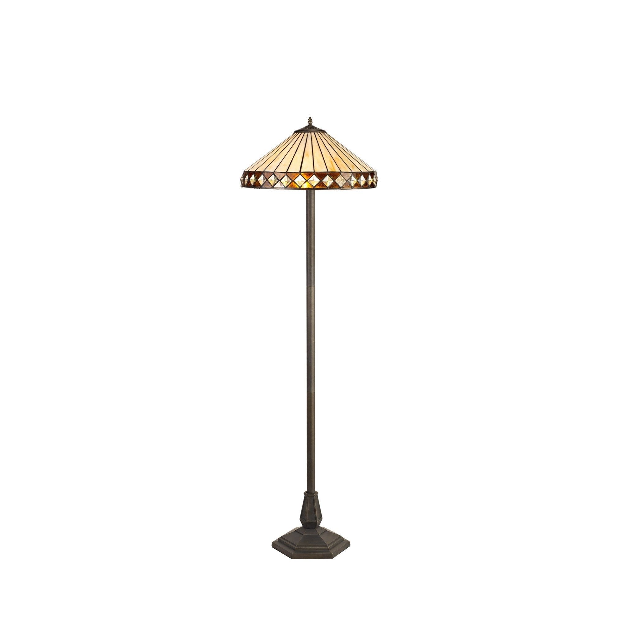 Isrmian 2 Light Leaf/Octagonal/Stepped Design Floor Lamp E27 With 40cm Tiffany Shade, Amber/Cream/Crystal/Aged Antique Brass