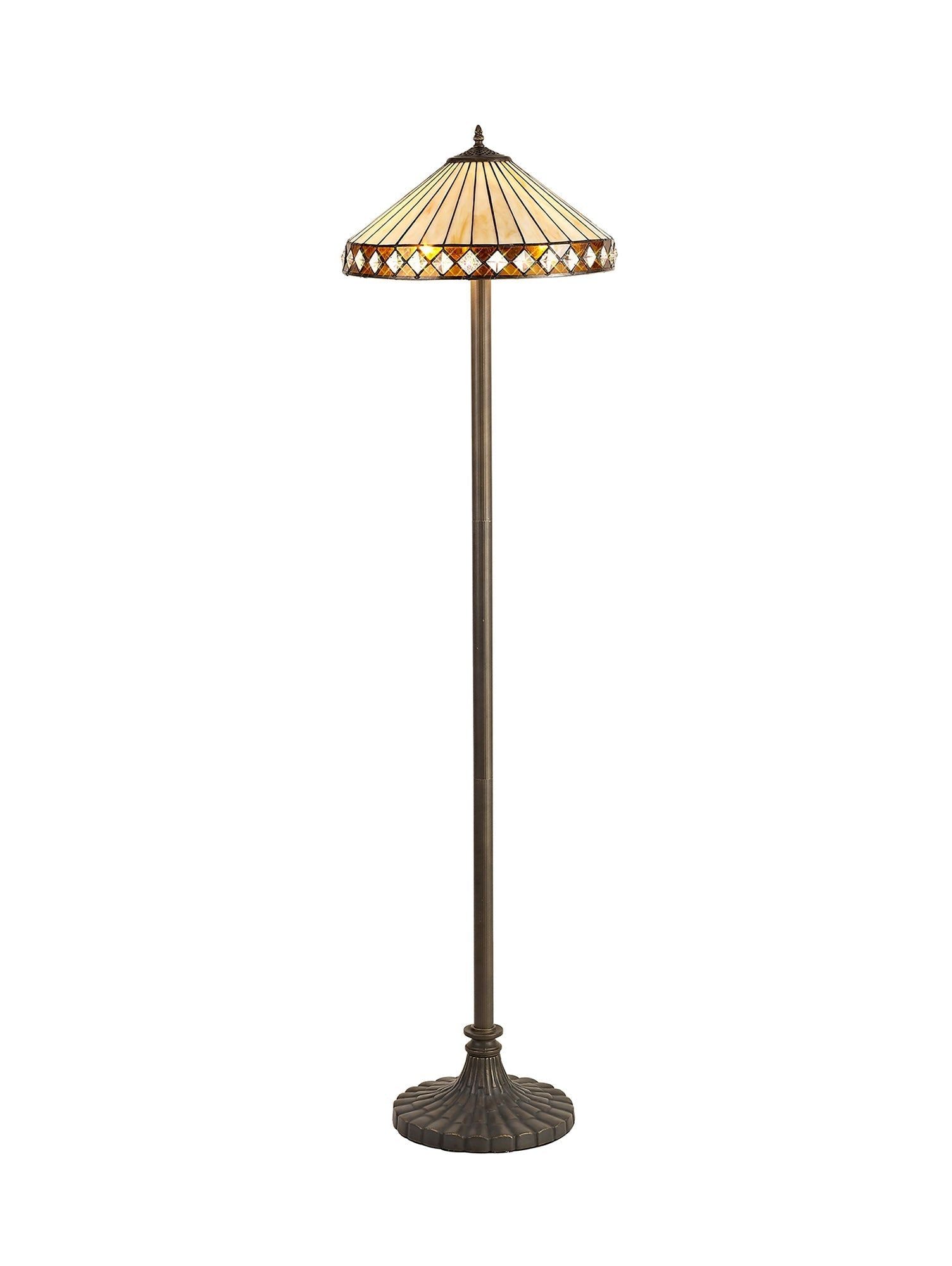 Isrmian 2 Light Leaf/Octagonal/Stepped Design Floor Lamp E27 With 40cm Tiffany Shade, Amber/Cream/Crystal/Aged Antique Brass
