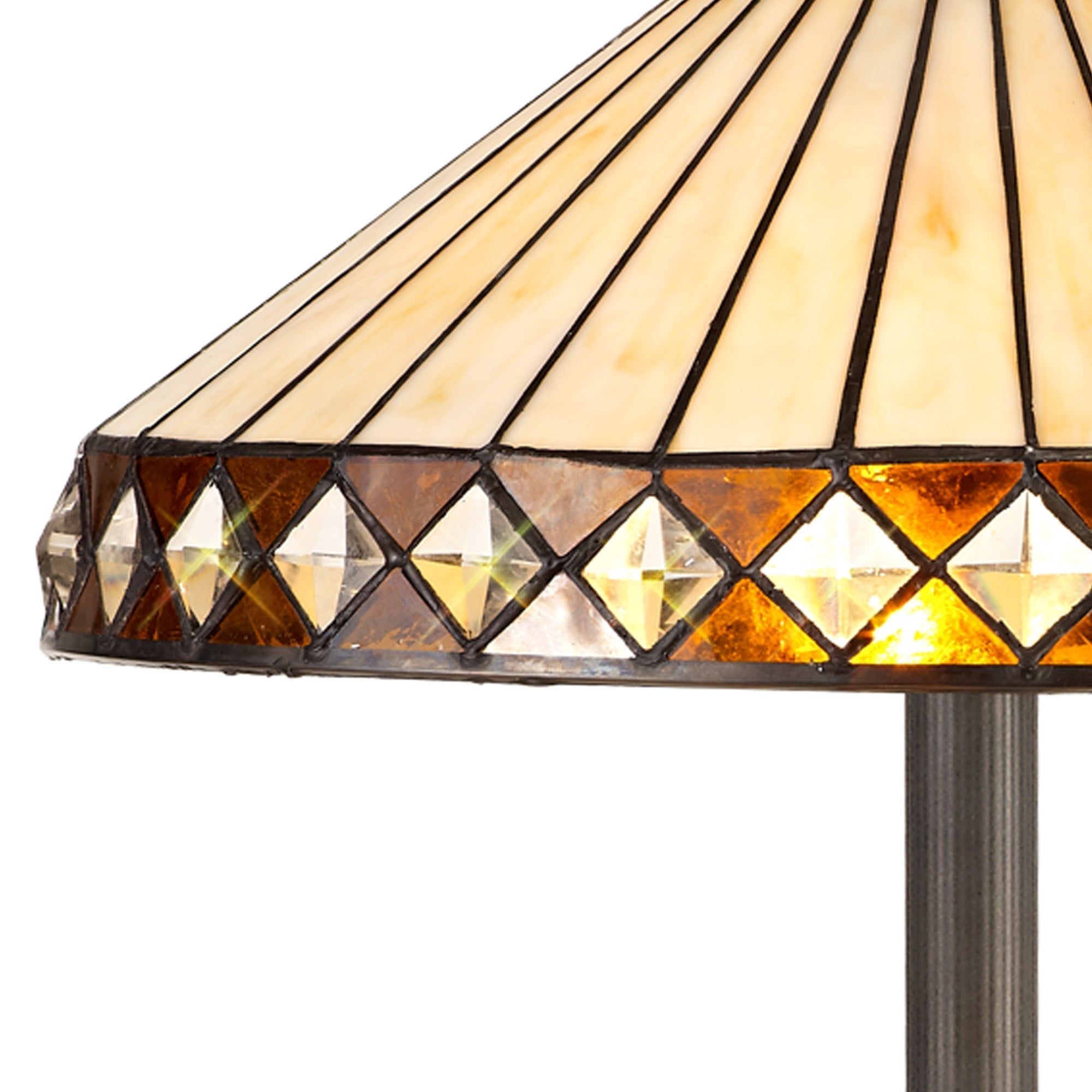 Isrmian 2 Light Leaf/Octagonal/Stepped Design Floor Lamp E27 With 40cm Tiffany Shade, Amber/Cream/Crystal/Aged Antique Brass