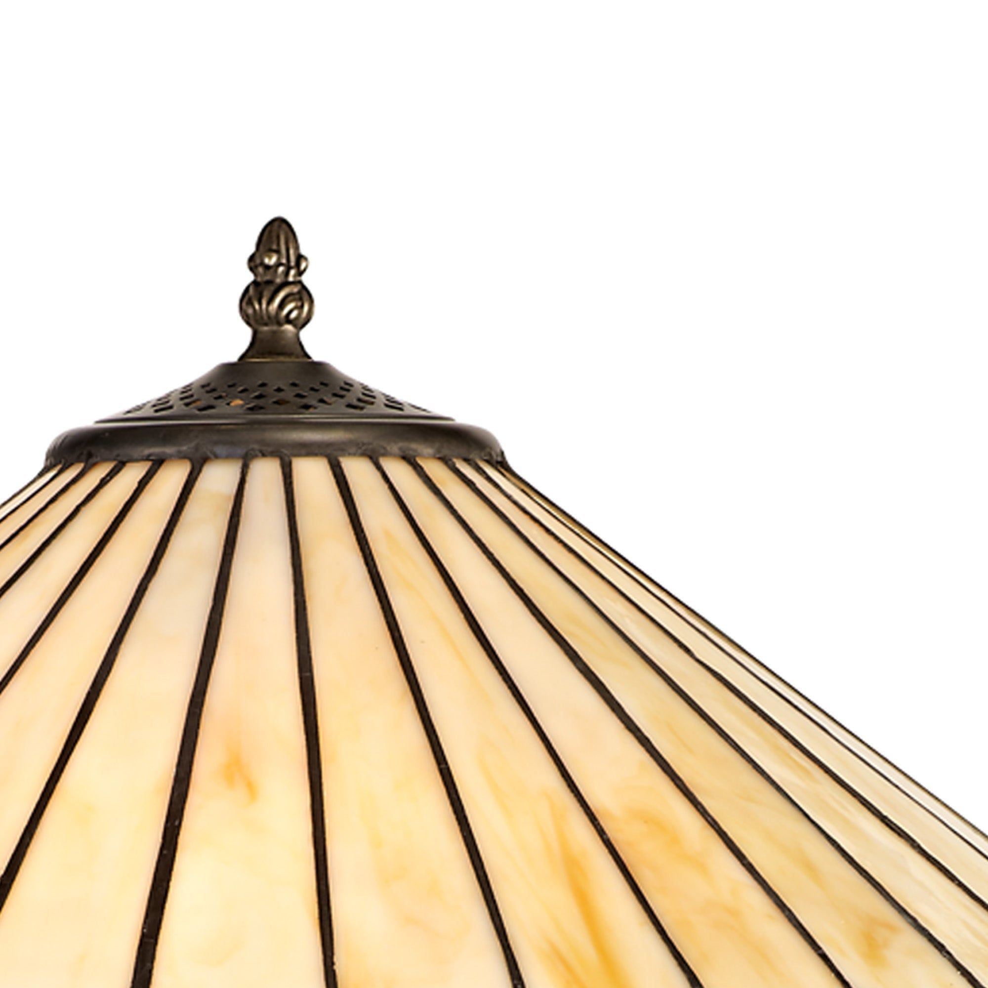 Isrmian 2 Light Leaf/Octagonal/Stepped Design Floor Lamp E27 With 40cm Tiffany Shade, Amber/Cream/Crystal/Aged Antique Brass