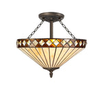 Isrmian 2/3 Light Semi Ceiling E27 With 30/40cm Tiffany Shade, Amber/Cream/Crystal/Aged Antique Brass