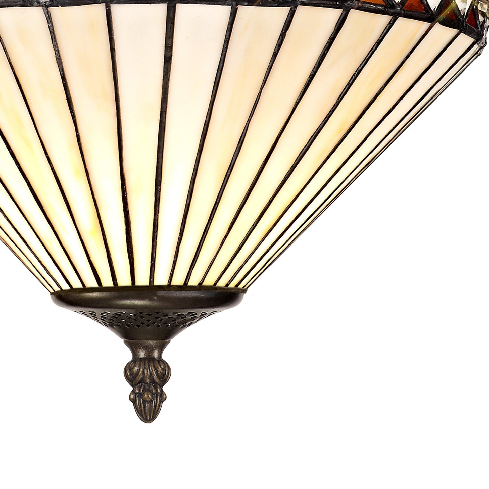 Isrmian 2/3 Light Semi Ceiling E27 With 30/40cm Tiffany Shade, Amber/Cream/Crystal/Aged Antique Brass