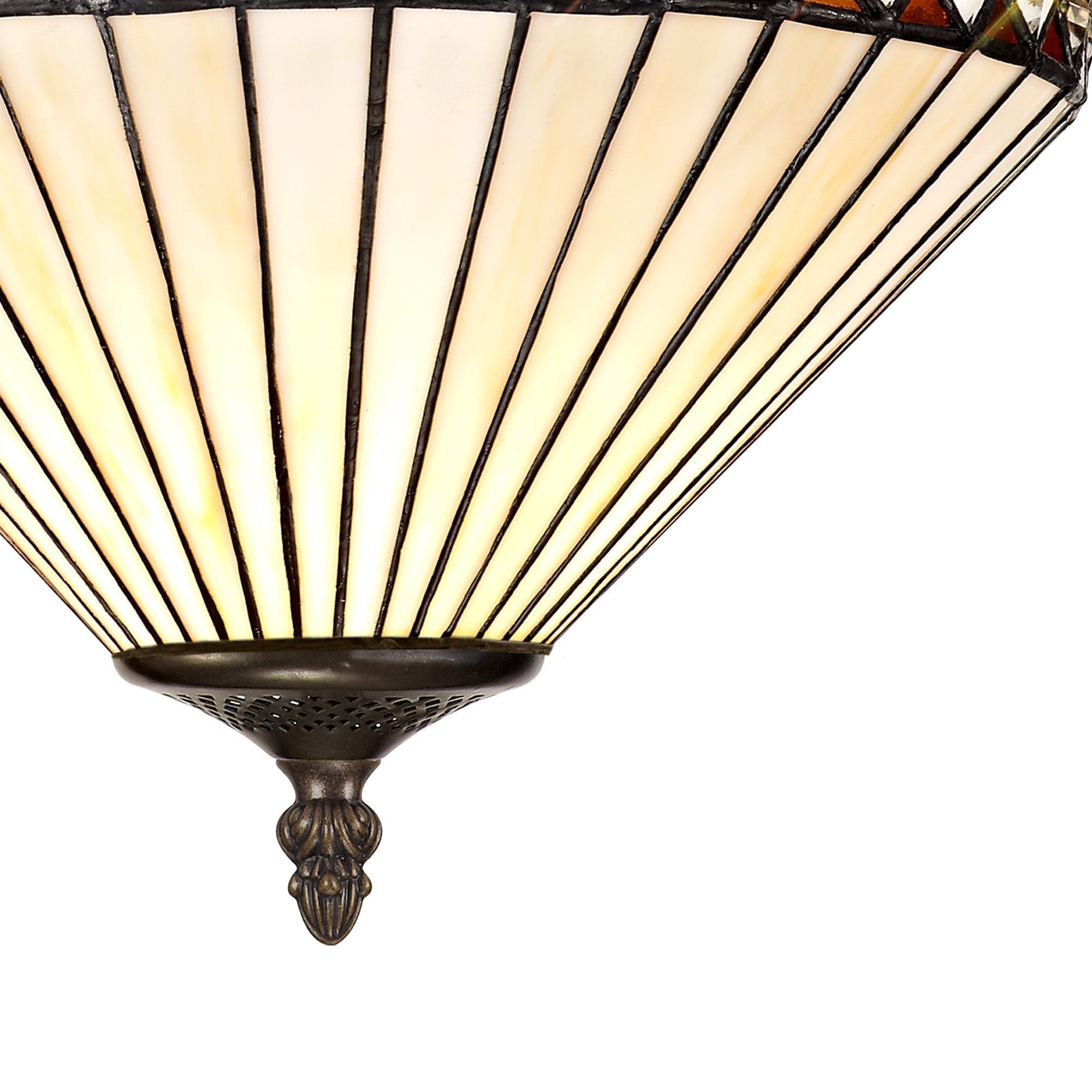 Isrmian 2/3 Light Semi Ceiling E27 With 30/40cm Tiffany Shade, Amber/Cream/Crystal/Aged Antique Brass