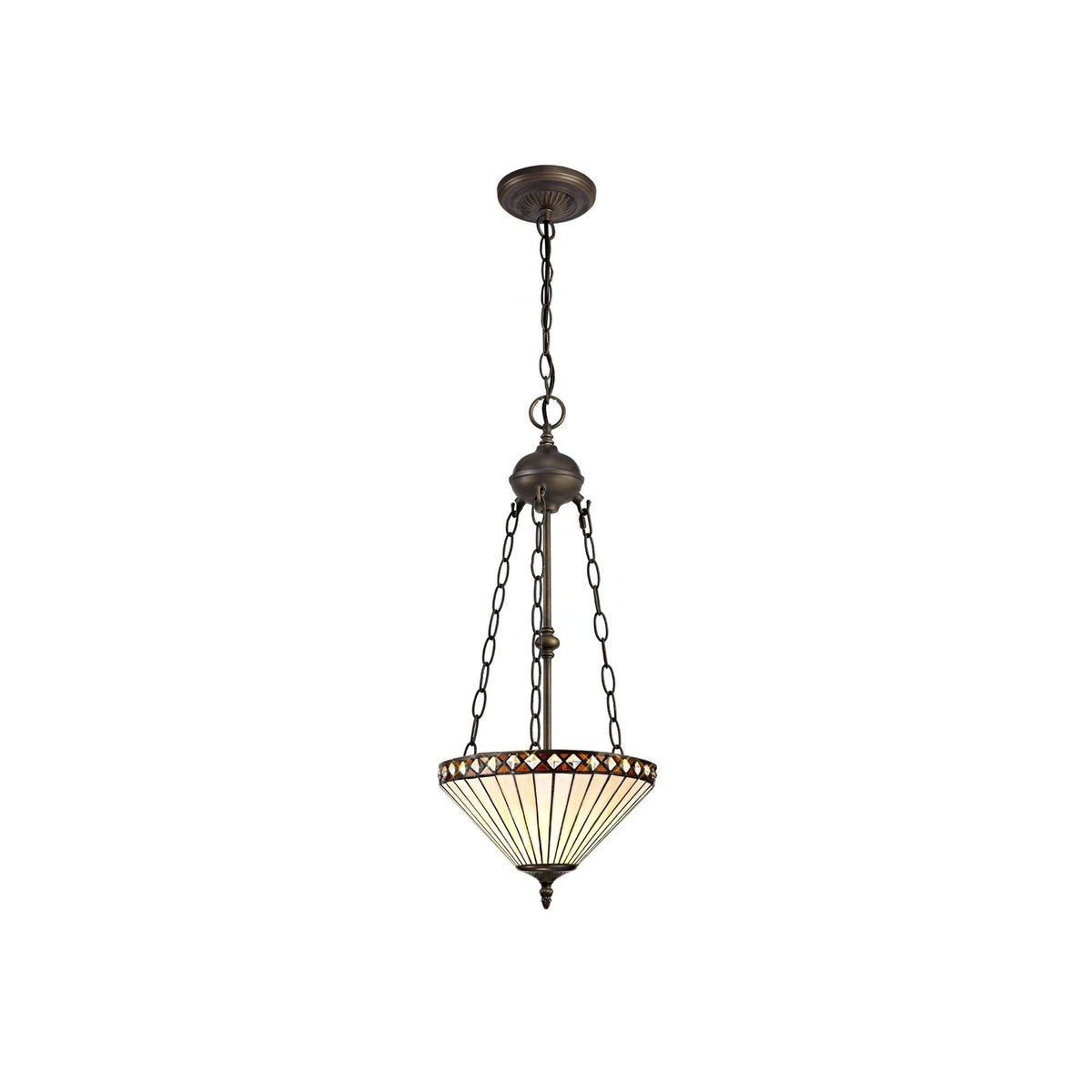 Isrmian 2/3 Light Uplighter Pendant E27 With 30/40cm Tiffany Shade, Amber/Cream/Crystal/Aged Antique Brass