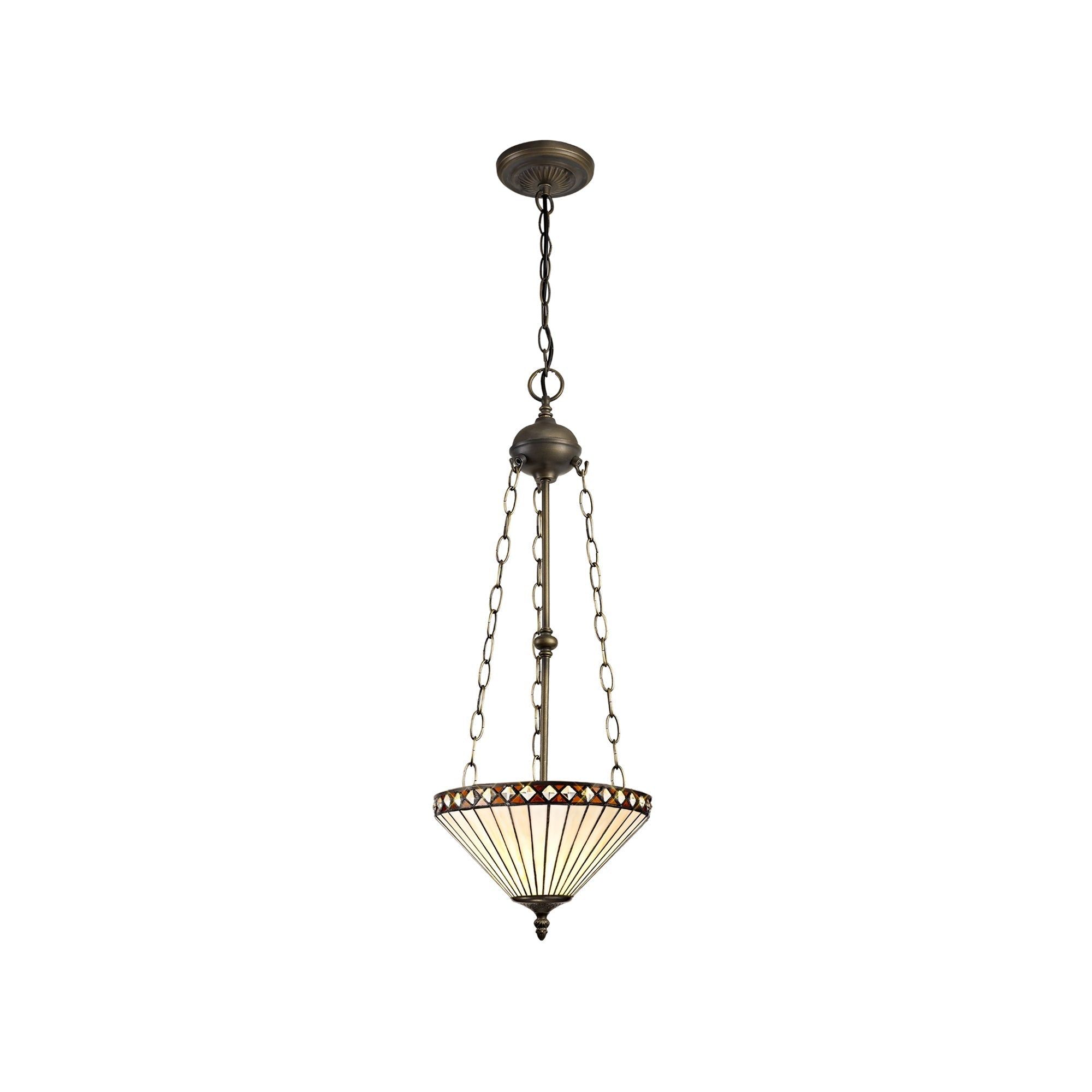 Isrmian 2/3 Light Uplighter Pendant E27 With 30/40cm Tiffany Shade, Amber/Cream/Crystal/Aged Antique Brass