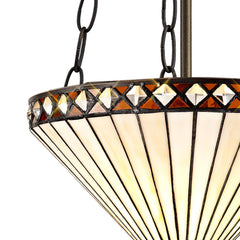 Isrmian 2/3 Light Uplighter Pendant E27 With 30/40cm Tiffany Shade, Amber/Cream/Crystal/Aged Antique Brass