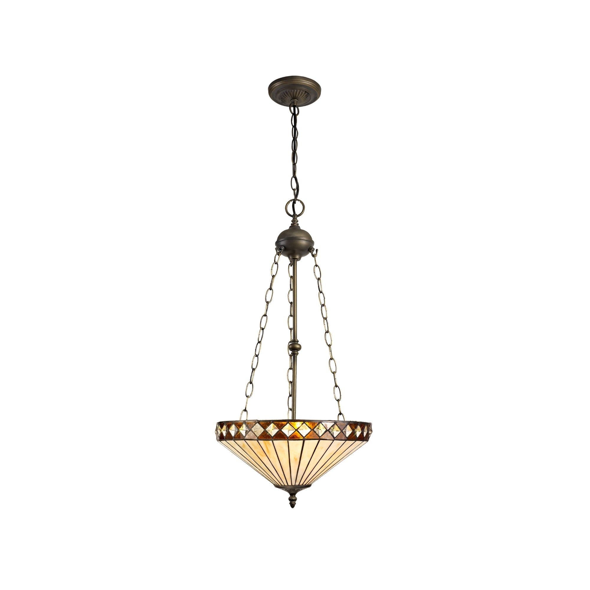 Isrmian 2/3 Light Uplighter Pendant E27 With 30/40cm Tiffany Shade, Amber/Cream/Crystal/Aged Antique Brass