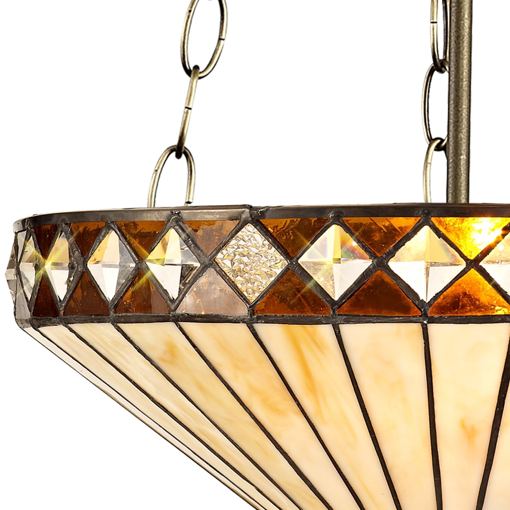 Isrmian 2/3 Light Uplighter Pendant E27 With 30/40cm Tiffany Shade, Amber/Cream/Crystal/Aged Antique Brass