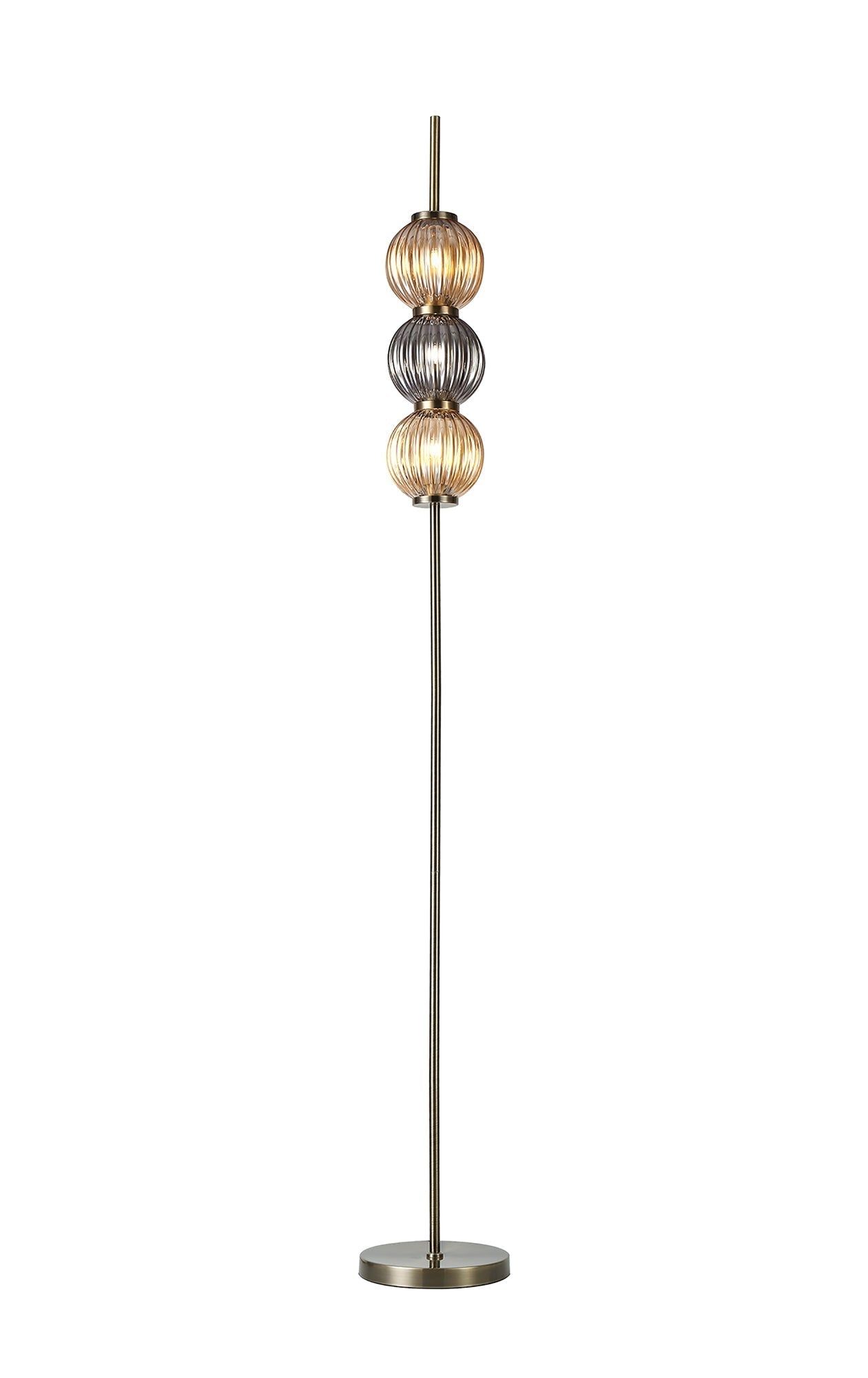 Triumphant Floor Lamp, 3 x G9, Antique Brass/Smoked & Amber Glass