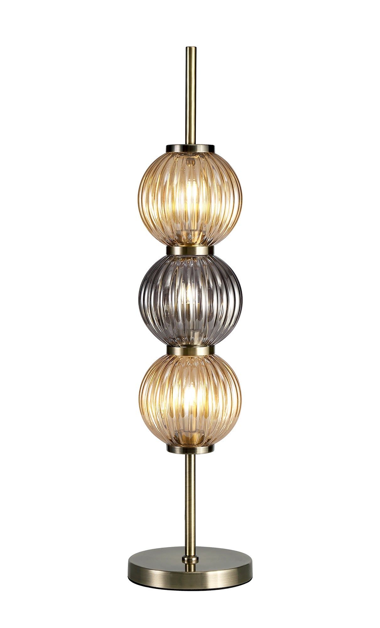 Triumphant Table Lamp, 3 x G9, Antique Brass/Smoked & Amber Glass