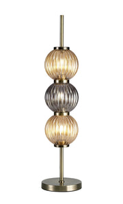 Triumphant Table Lamp, 3 x G9, Antique Brass/Smoked & Amber Glass