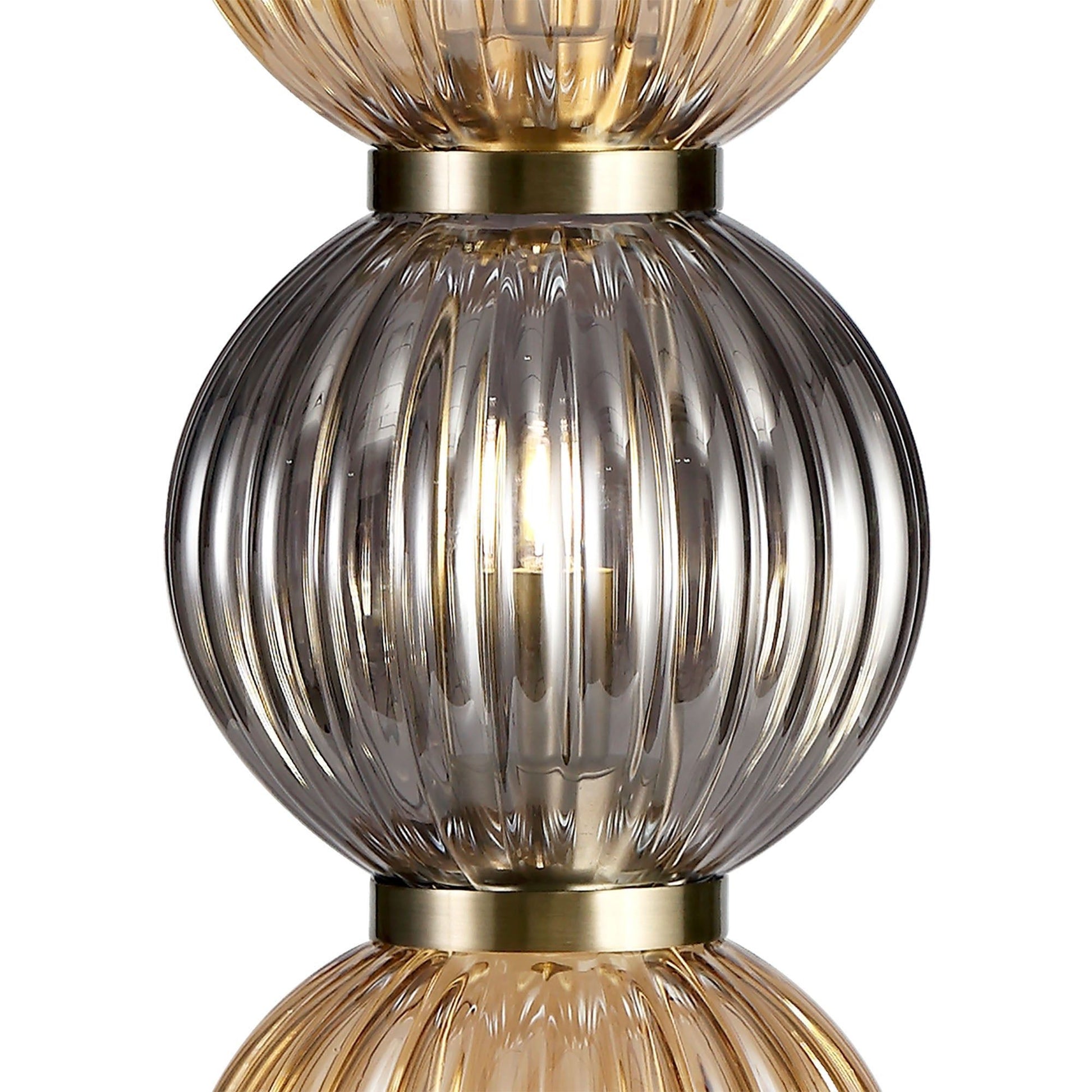 Triumphant Table Lamp, 3 x G9, Antique Brass/Smoked & Amber Glass