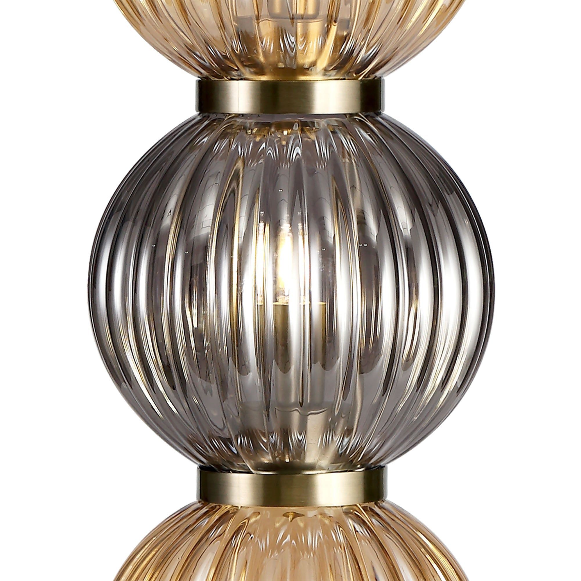 Triumphant Table Lamp, 3 x G9, Antique Brass/Smoked & Amber Glass